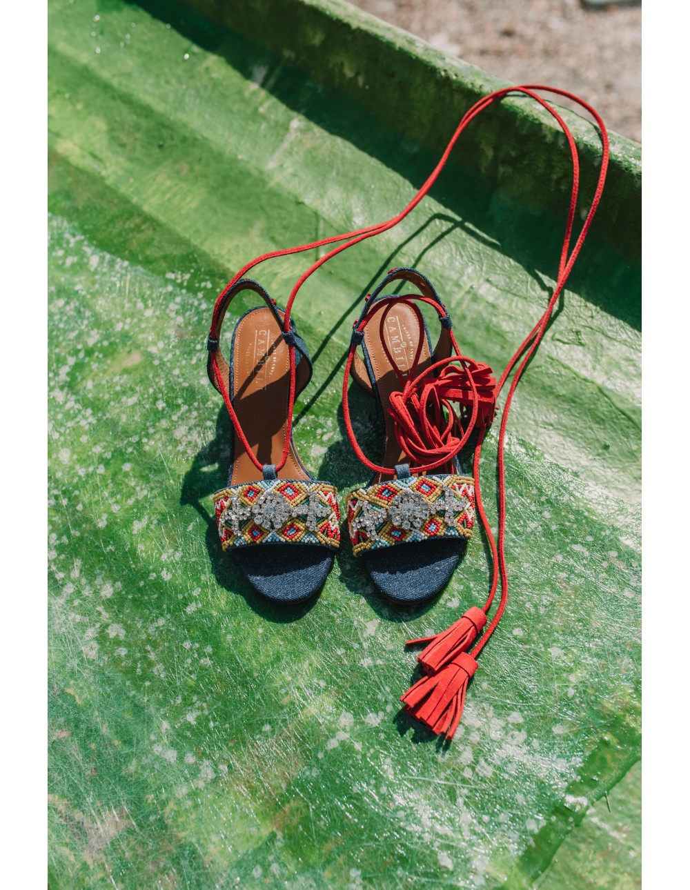 Lace up heel Etna denim sandal 2